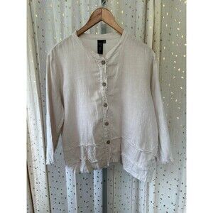 Focus Casual Life Women's Preshrunk 100% Linen Wood Button Down Fray Tunic Top M